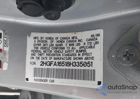 2008 Honda Civic Lx z USA, uszkodzony, nr VIN 2HGFA16518H335051